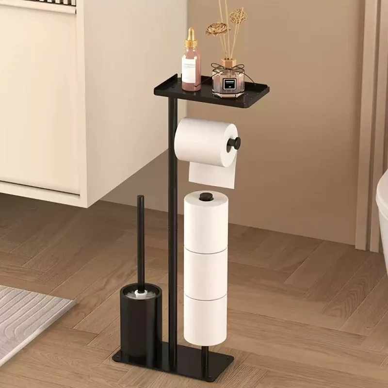 Stainless Steel European-Style Free-Standing Organizer Multi-Purpose Toilet Paper Holder Bathroom Brush Stand