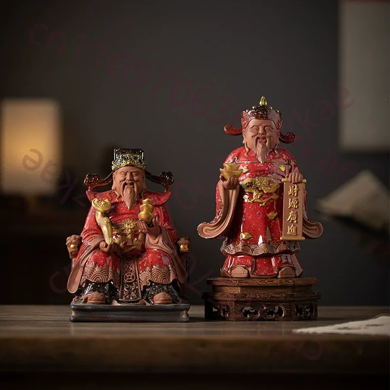 Chinese God of Wealth Statue Ceramic Fortune Lucky Money Deity, Home & Office Desk Decor for Prosperity, Feng Shui Business Gift