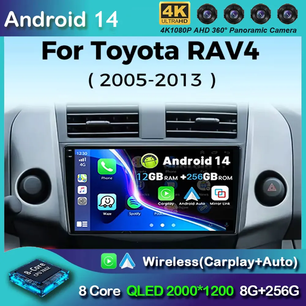 

Android 14 Car Radio Android Auto For Toyota RAV4 Rav 4 XA30 2005-2013 Carplay Multimedia Video Player DSP 48EQ Navigation WIFI