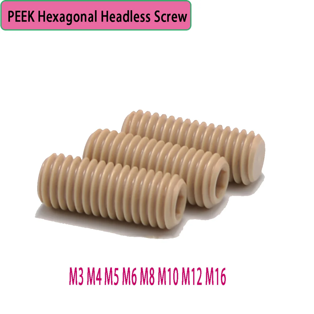 PEEK Flat End Set Screw - High Temp Resistant Hex Socket Grub Screw Headless Machine Screw M3-M10
