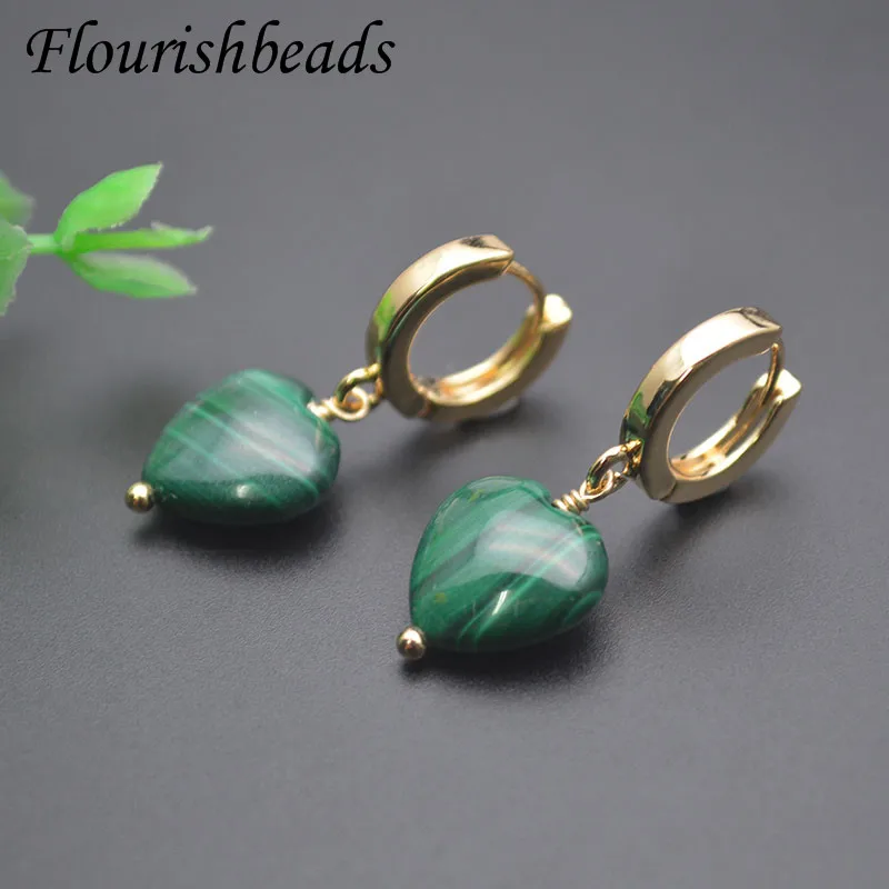 1 Pair Natural Gemstone Malachite Heart Shape Dangle Earrings Healing Crystal Quartz Fashion Jewelry Gift image 3