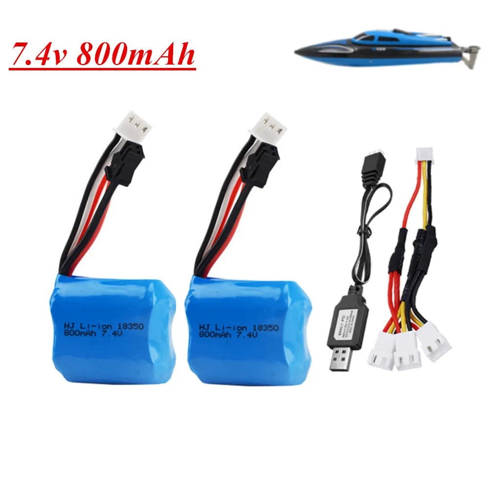 Akumulator 7,4 V 800 mAh 18350 i ładowarka USB do H100 H102 H106 JJRC S1 S2 S3 S4 S5 Szybka łódź RC Akumulator 7,4 V