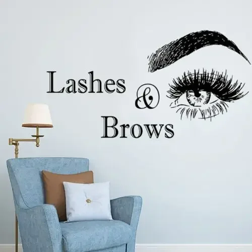 Lashes & Brows Logo Wall Sticker Beauty Salon Decoration Vinyl Stickers for Wall Eyelashes Make Up Art Spa Salon Wall Decals N24