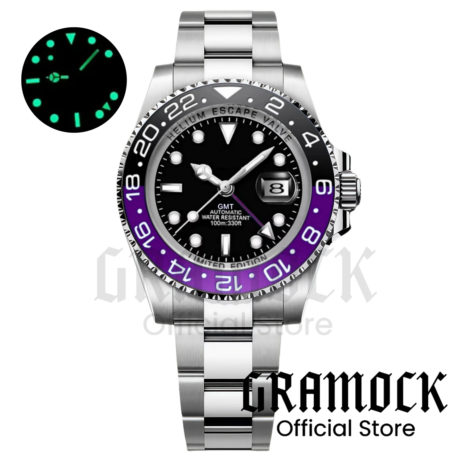 Black Purple GMT Automatic Men Watches 40mm SEA Mechanical Wristwatch Sapphire Glass Polished Strap Steel Diving NH34A Movement