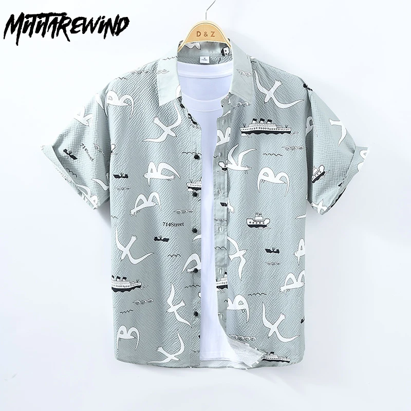 

Vintage Printed Shirts Men Pure Cotton Loose Short Sleeve New in Shirts Summer Beach Trip Hawaii Shirt Men Seaside Fashion Tops