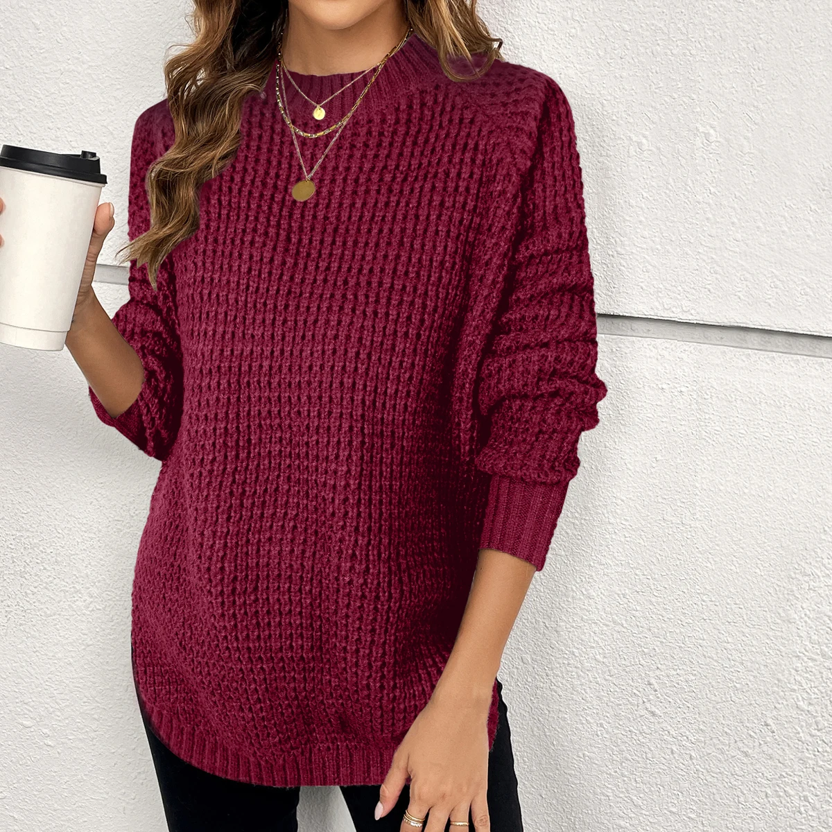 Womens Sweaters Trendy Balloon Sleeve Slouchy Knit Pullover Jumper,sueteres para mujeres