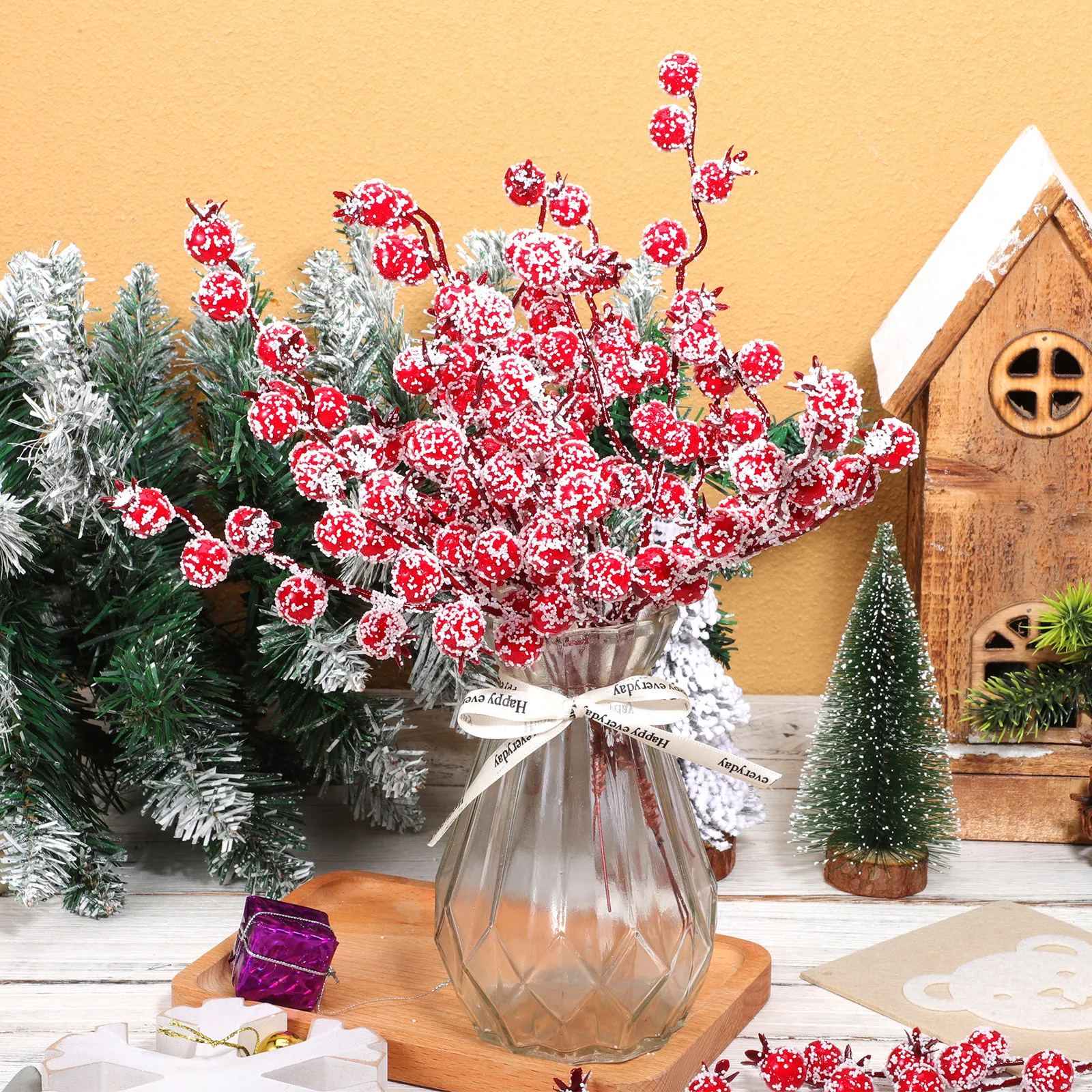 10Pcs Artificial Red Berry Branches Lifelike Simulation Berries for Christmas Home Decor Evening Party Banquet Arrangements
