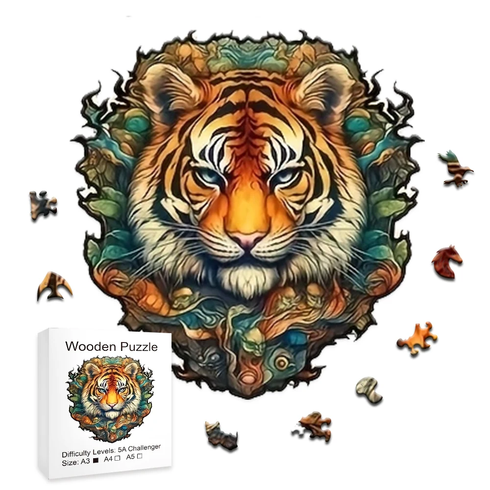 

Tiger Wooden Puzzles Unique Crafts Interesting Adult and Children Animal Wooden Puzzle Gifts 3D Games Gifts Education Puzzle