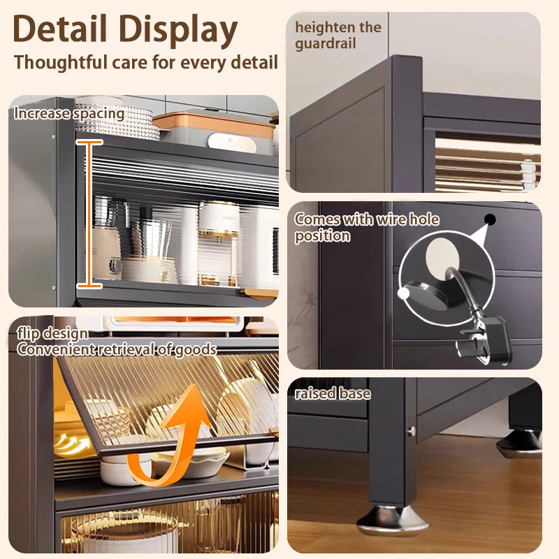 خزانة تخزين فولاذية مقاومة للغبار، منظم مطبخ مقاوم للماء ومقاوم للزيت، تصميم موفر للمساحة للمنزل