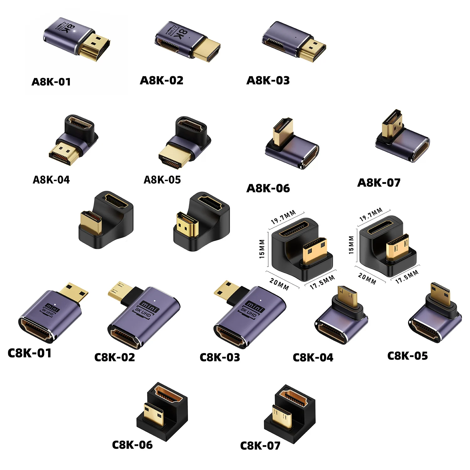 8K HDMI-compatible Extender Adapter 90/180 Degree Mini HDMI-compatible C Type Male to Female for Portable Monitor Notebook