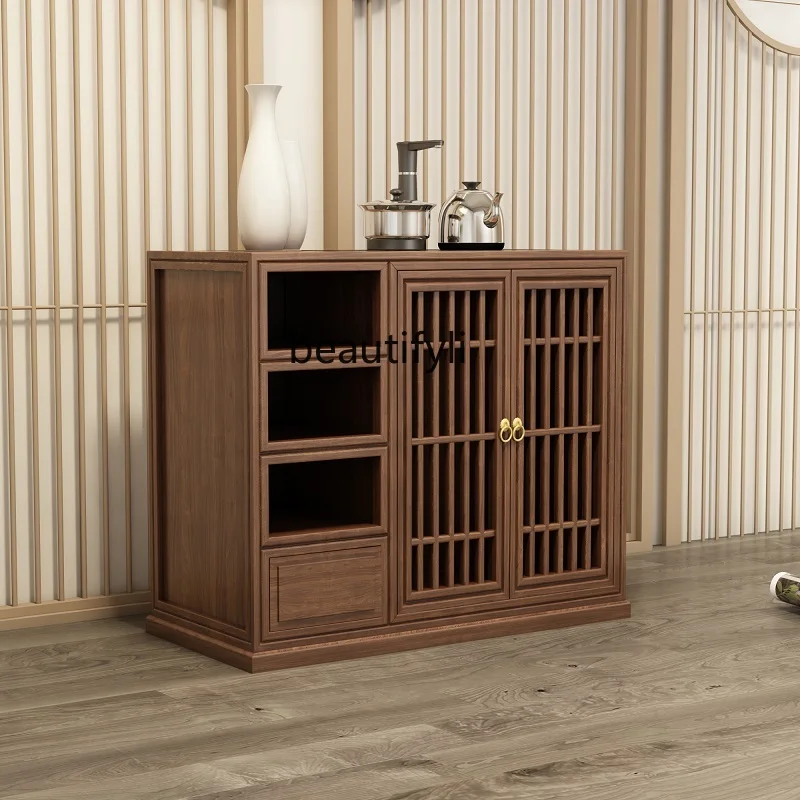 Chinese solid wood tea cabinet simple modern ash wood elm tea table under the bucket boiling cabinet