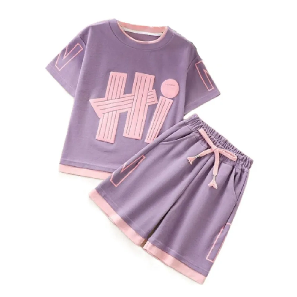 

Одежда Y2K, детский спортивный комплект, свободная футболка для подростков, брюки, костюм с надписью, комплект одежды для девочек, студенческий комплект