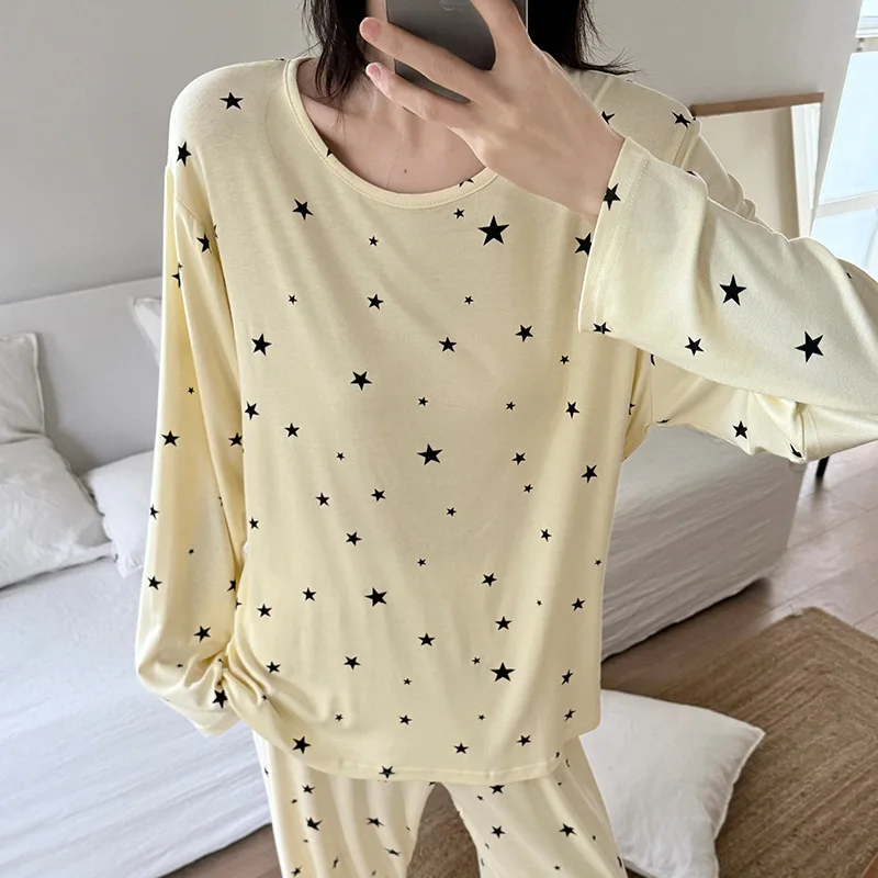 

Пижамы с длинными рукавами и мультяшным принтом, удобные комплекты домашней одежды из модала, женская осенне-зимняя одежда для сна, женская ночная одежда, домашняя одежда