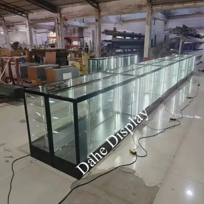 

custom.70inch Retail Store Full Glass Display Cases Multipurpose Glass Counter Display with Lights Smoke Shop Showcase