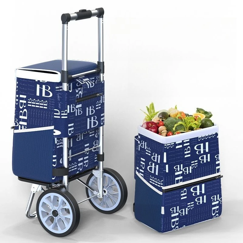 Foldable Portable Shopping Cart Large Capacity Aluminium Shopping Cart Damping Wear resistant Handcart Home Organization