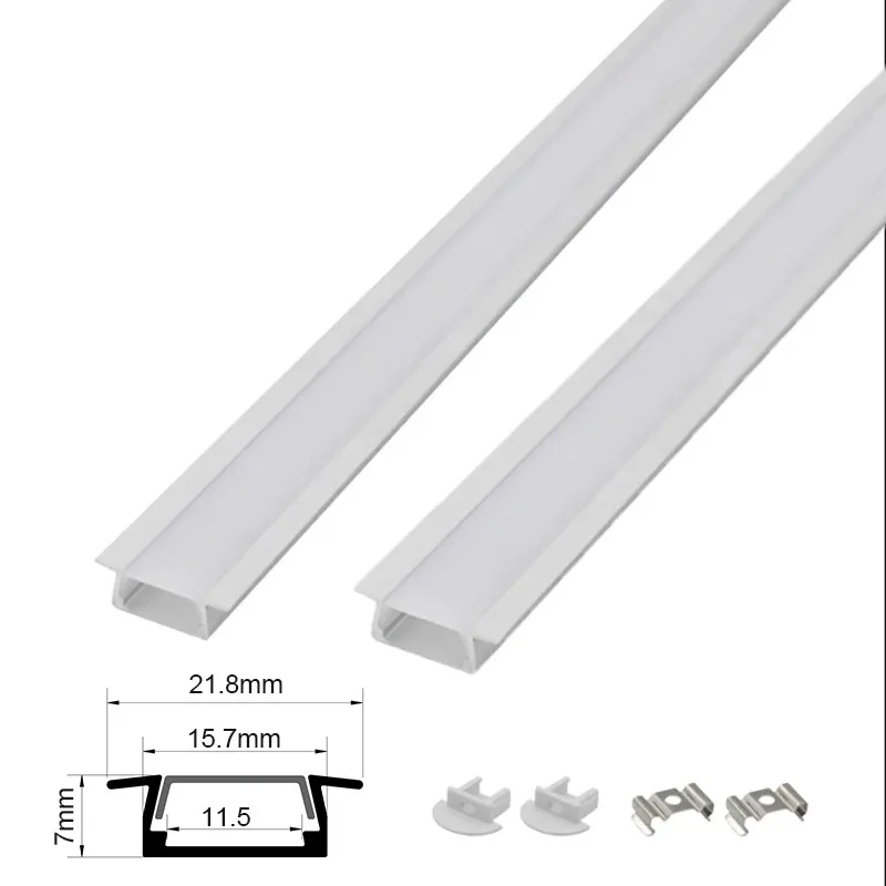 

Светодиодные алюминиевые профили для шкафа 21,8x7 мм, встраиваемая жесткая полоса с крышкой ПК, настенные светильники