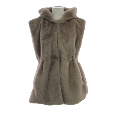 Luxury Faux Fur Coats Elegant Lady Korean Fashion Design Hooded Sleeveless Invisible Metal Hook Buttons Solid Color Women Coat