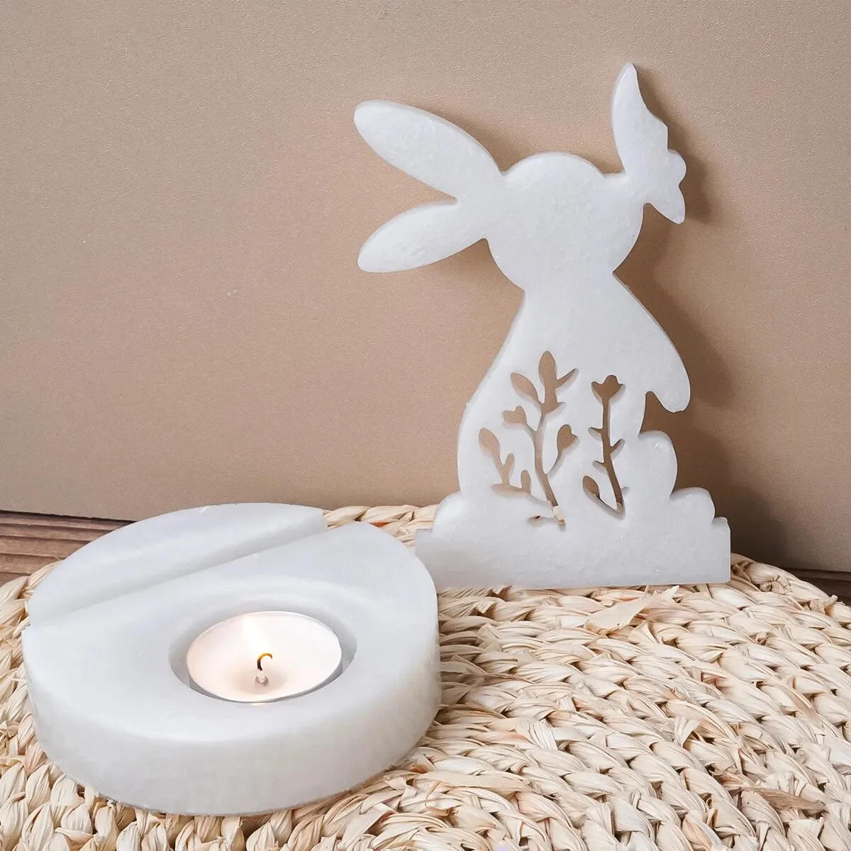 Rabbit Candle Holder Silicone Mold Rabbit Kiss Butterfly Candlestick Mould DIY Aromatherapy Gypsum Resin Home Decoration