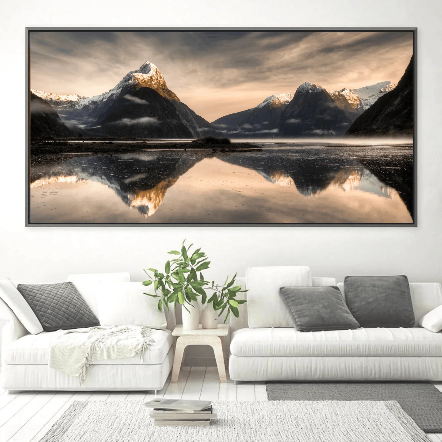 home decor Tropical Plant Beach Landscape Poster Prints with Frame Lake Snow Mountain Wave Sunflower Wall Art Canvas Painting Pi