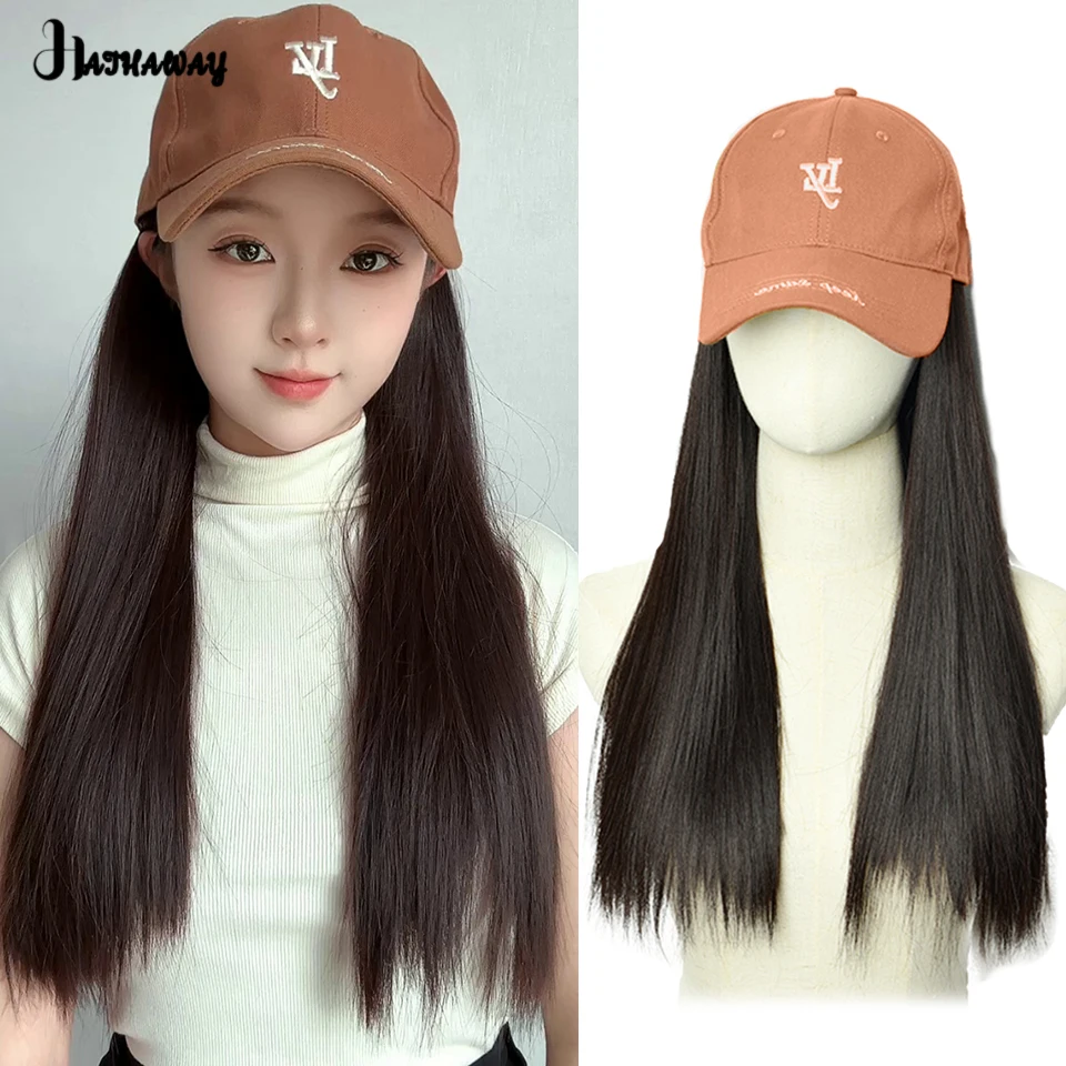 Synthetic Wig Hat With Long Straight Hair New Appearance Embroidered Baseball Cap Female Long Hair Full Head For Daily Wear Wig