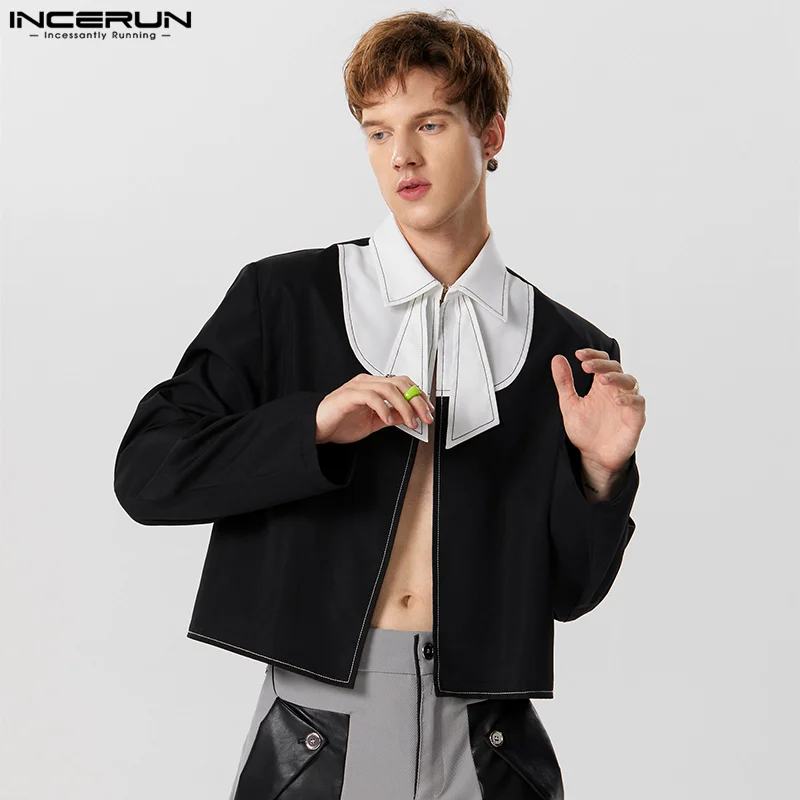 2023 Men Blazer Patchwork Lapel Long Sleeve Streetwear Personality Casual Suits Men Autumn Fashion Male Crop Coats S-3XL INCERUN