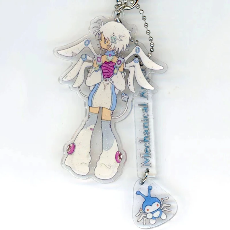 Anime Mechanical Angel Cosplay Keychain Kawaii Acrylic Keyring Twinkle Key Chain Bag Accessories Pendant Prop Gift