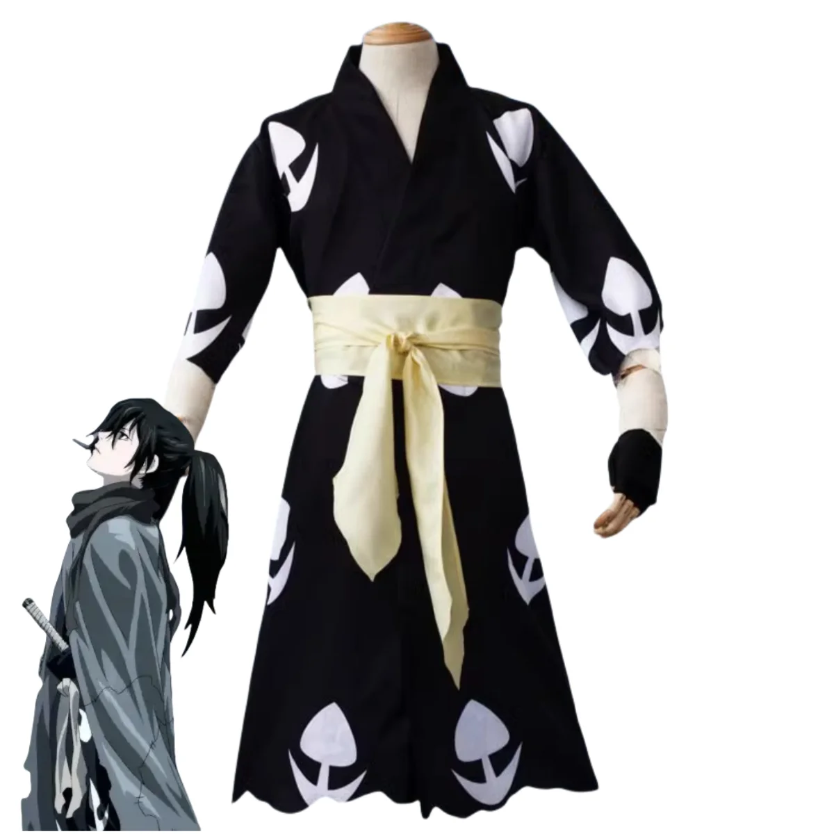Anime Dororo Hyakkimaru Cosplay Costume Japanese Warrior Kimono Robe Cloak Coat Scarf Wig Adult Man Woman Halloween Suit view 5