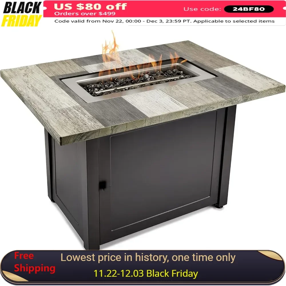 

40x28” Fire Pit Table, Stamped Steel Base, Hidden Control Panel, Rectangular Gas Fire Pit Table