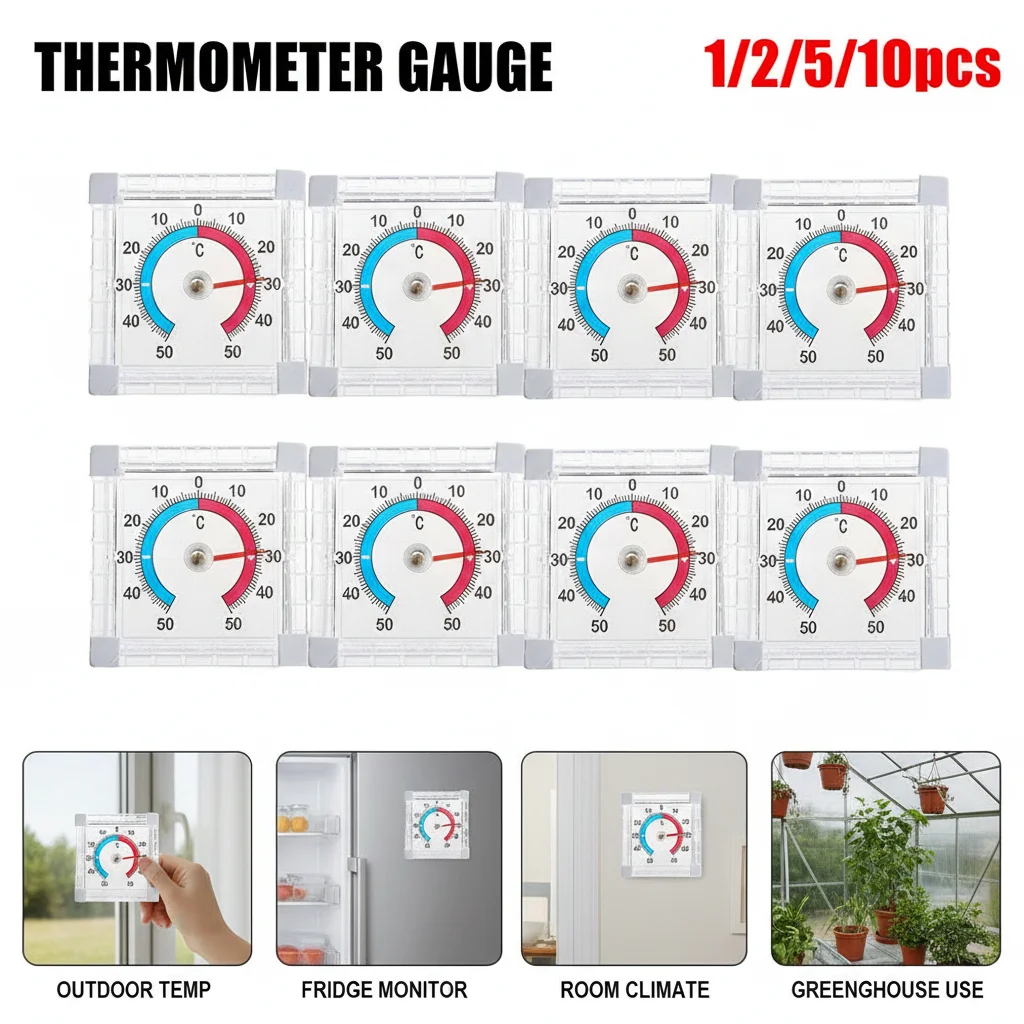 Square Plastic Window And Door Thermometer Pointer Type Indoor Outdoor Temperature Gauge for Home Safety