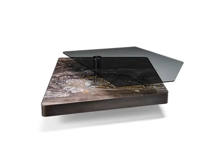 

Italian Minimalist Rotating Coffee Table Set Designer Villa Living Room Irregular High-Low Luxury Stone Coffee Table