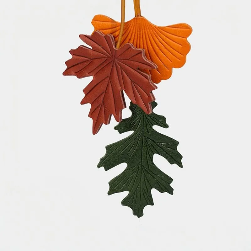 Adorable Top Layer Cowhide Plant Leaf Maple And Ginkgo Leaf Keychain Car Ornament  Leather Handbag Decor