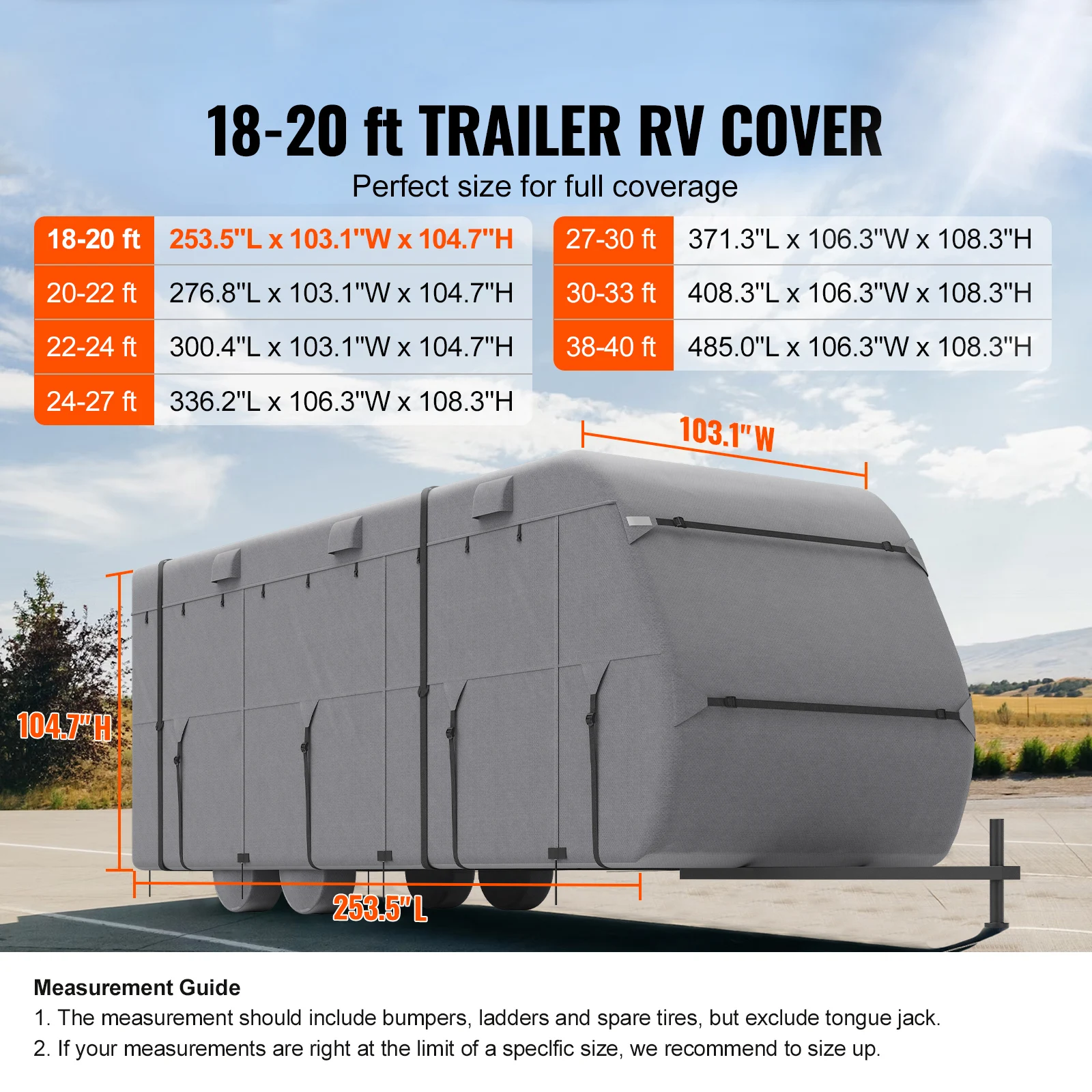 SucceBuy Travel Trailer Cover 18-40FT RV Cover 4-Layer Non-Woven Fabric Camper Cover Waterproof Windproof Rip-Stop Class A Cover