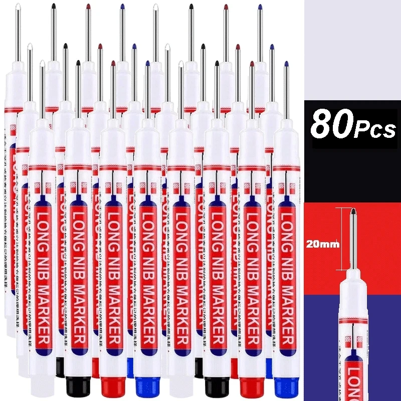 

4-80Pcs 20mm Deep Hole Long Nib Head Marker For Metal Perforating Pen Waterproof Bathroom Woodworking Decor Multi-Purpose Tool