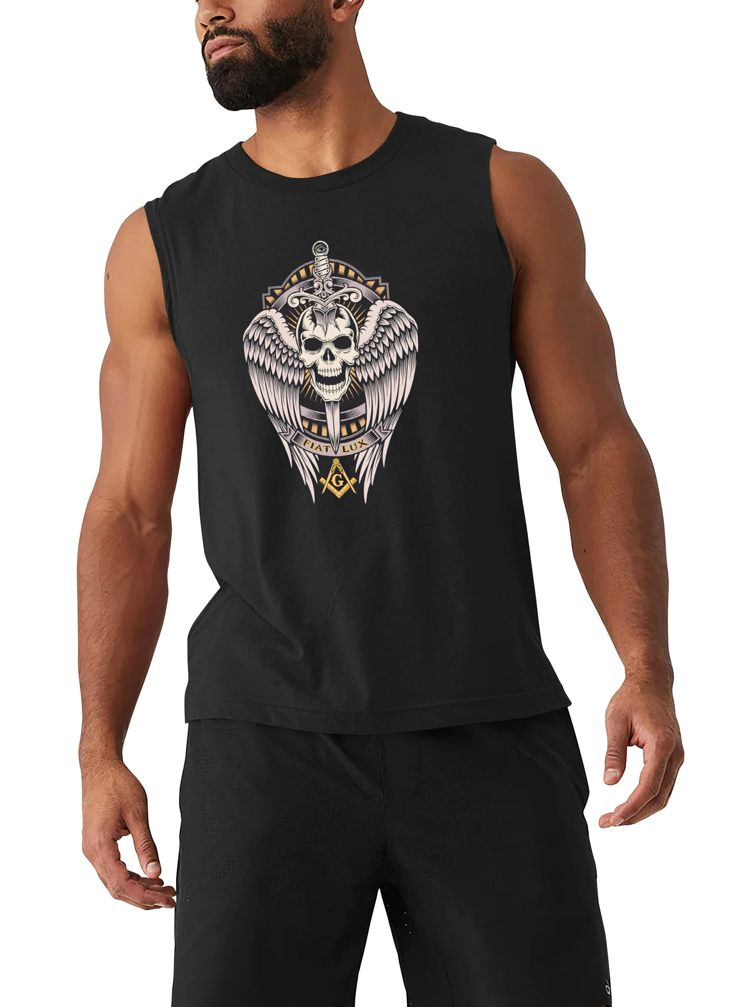 Msonic Rider Wings Skull Freemason Symbol Vintage Tank Top New 100% Cotton O-Neck Summer Casual Mens Vest Sleeveless T-shirt