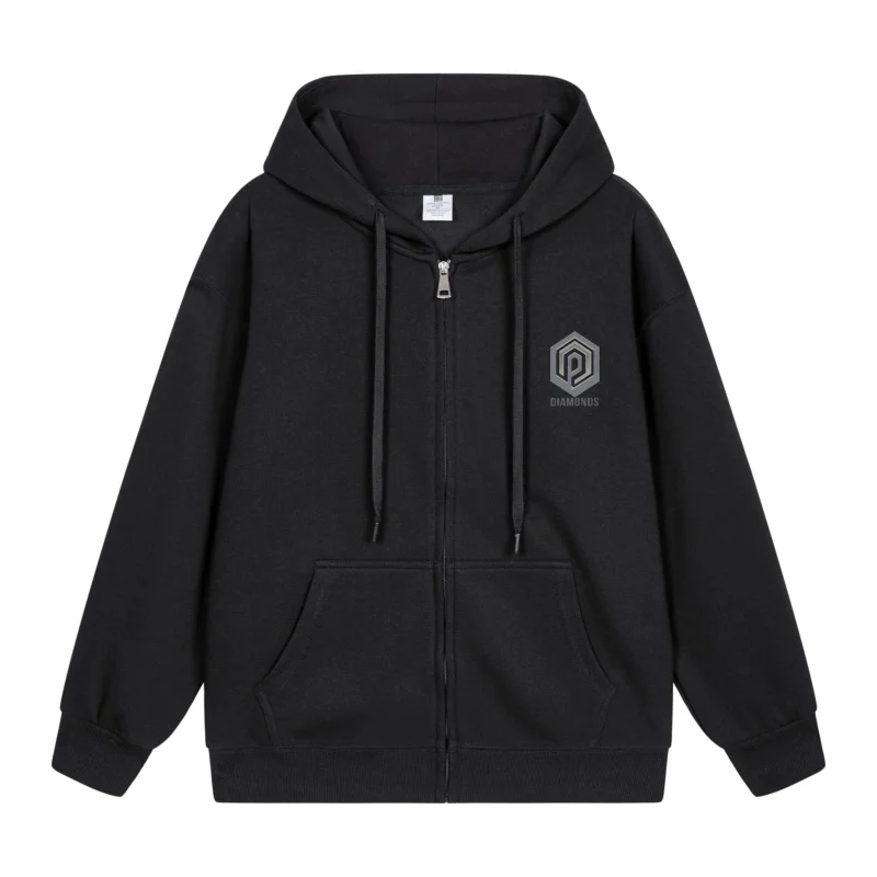 

Men's Zip-Up Hoodie Black Hoodie With Logo Print 2025 New Style Casual Couples’ Style Casual and Loose
