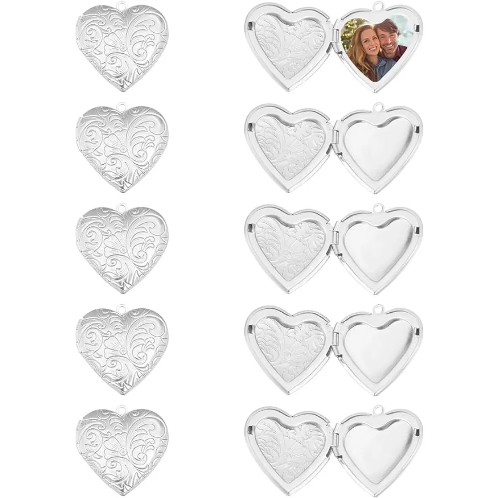 About 15pcs Stainless Steel Locket Pendants Photo Frame Charms Heart Pendants Hypoallergenic Love Wedding Photo Charms