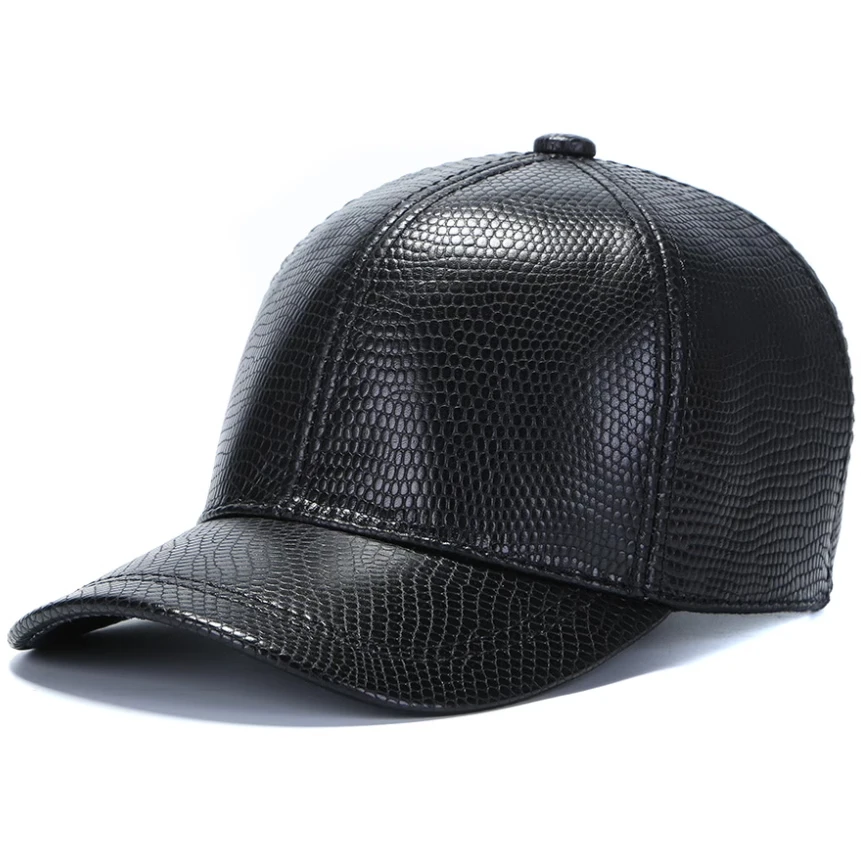 Genuine leather hat cowhide top layer, autumn and winter crocodile pattern baseball hat, outdoor middle-aged and young men's hat