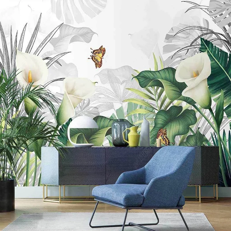 Custom Photo Wallpaper European Style Hand Drawn Flower Tropical Plant Leaves Mural Living Room Bedroom Home Decor Wallpaper