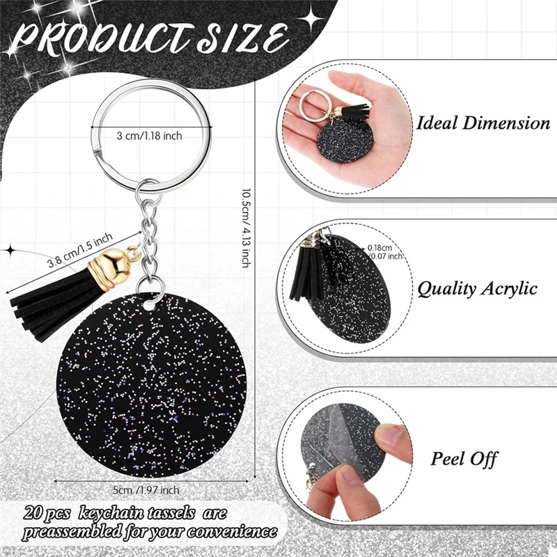 A59E-سلسلة مفاتيح مصنوعة من الأكريليك فارغة مع حلقة رئيسية 1.97 بوصة بريق الاكريليك فارغة لتقوم بها بنفسك المفاتيح شرابة