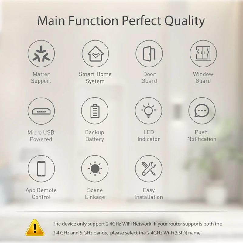 Vendita calda-Tuya Matter Filettatura Sensore per porte e finestre Alimentato tramite USB Smart Home Sensore per porte intelligenti Allarme per la sicurezza domestica e l'automazione