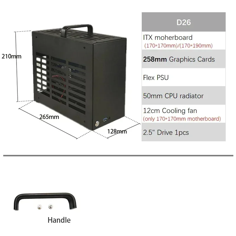 50mm Radiator Support 258mm Graphics Card I7 Independent Display Case D26 A4 Chassis 17*19cm Motherboard Mini ITX Game Computer