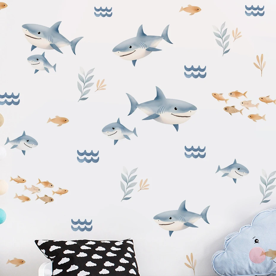 

Fish Shark Wall Decals Waterproof Peel&Stick Wall Sticker for Kids Room Boy Room Decoration Nursery Baby Room Decoration Decal