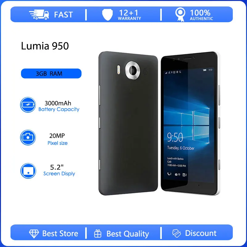 Teléfono Móvil Lumia 950 4G Reacondicionado Original, Desbloqueado GSM 900/1800, Teclado Ruso, Árabe, Hebreo, Hecho en Finlandia