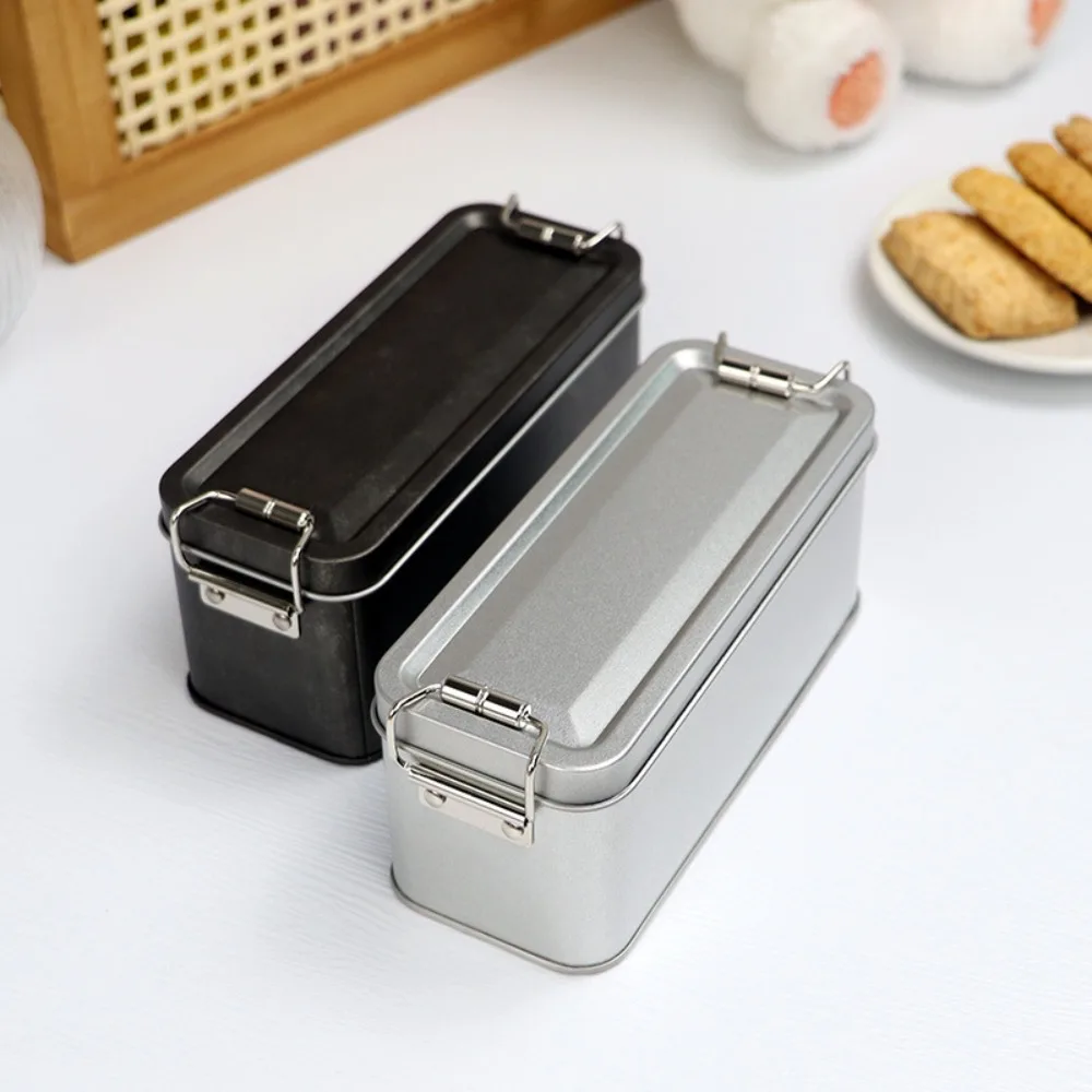 New Metal Rectangular Iron Box with Lid Storage Box Cake Packaging Box Durable Old-fashioned Buckle Iron Box