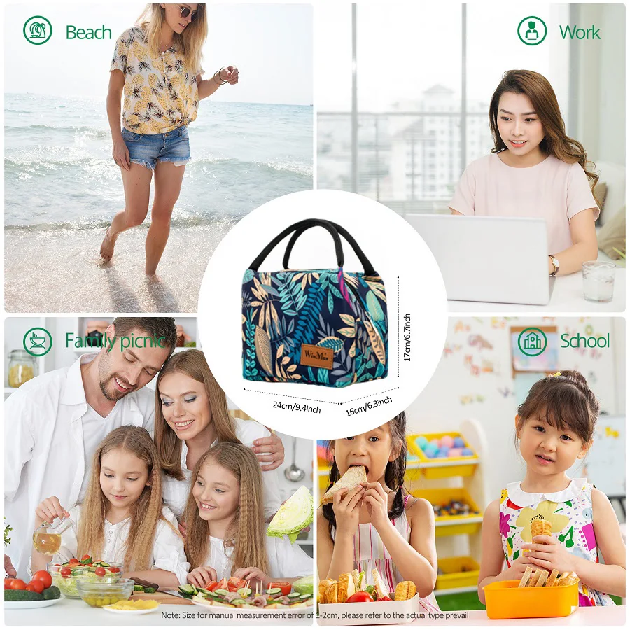 Fiambrera térmica portátil, bolsa impermeable, duradera, apertura ancha, adecuada para Picnics familiares o para el trabajo de mujeres