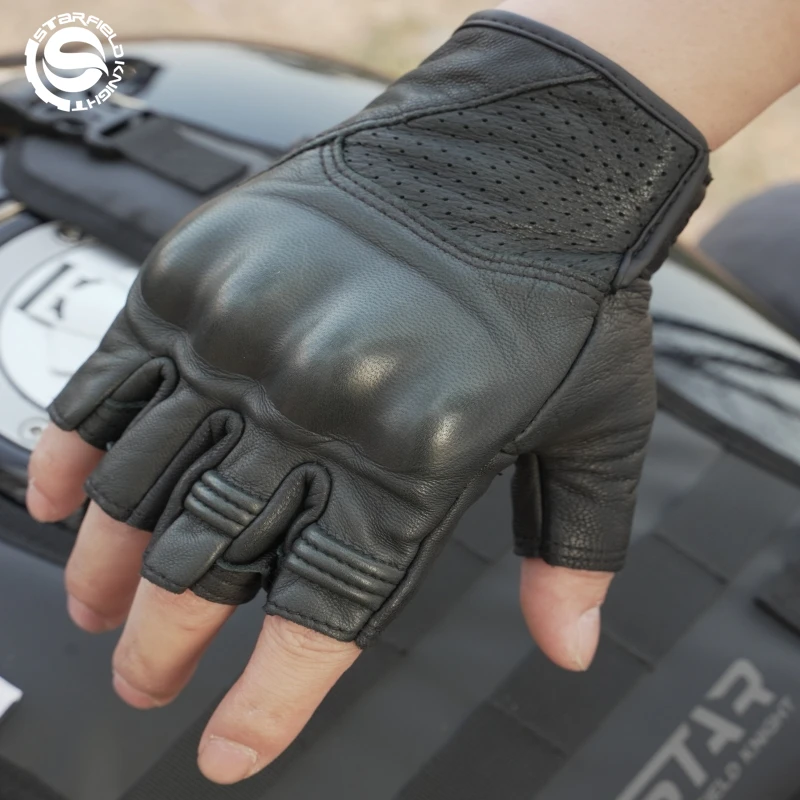 

Star Field Knight Motorcycle Half Finger Riding Gloves Summer Breathable Real Goat Leather Non-slip Wear-resistant Equipment