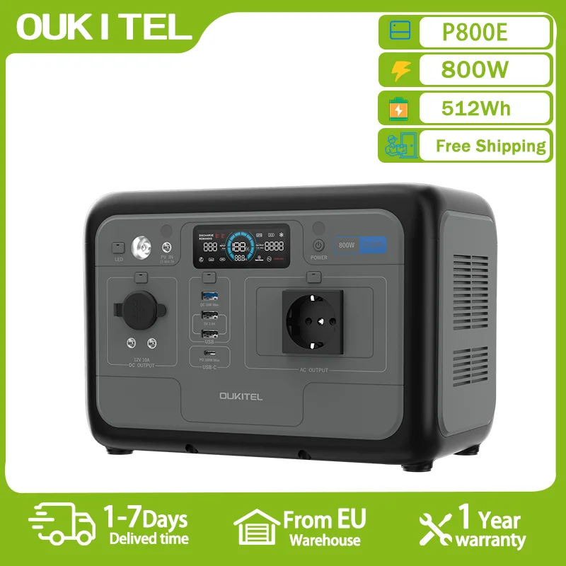OUKITEL-estación de energía portátil P800E PLUS, generador Solar de 800W, batería Lifepo4 de 512Wh, respaldo para el hogar, energía móvil para acampar al aire libre