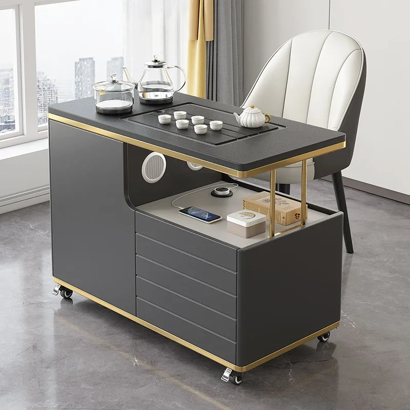 

Black Stone Tea Table Household Movable Tea Table Simple Kung Fu Coffee Table Living Room Balcony Small Tea Trolley