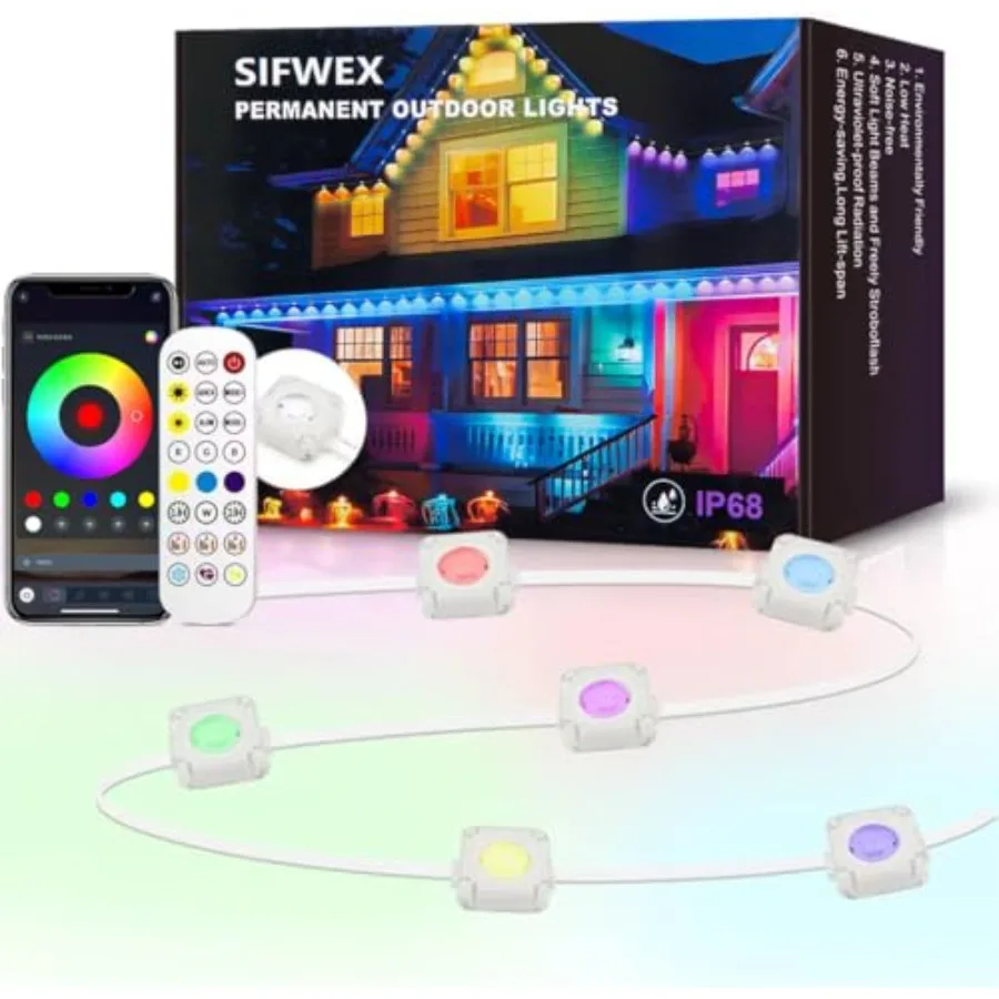 

Permanent Outdoor Lights Pro - with Chasing Effect + App and Remote RGB-IC Smart Eternity Eaves Lights IP68 Waterproof Year-Rou