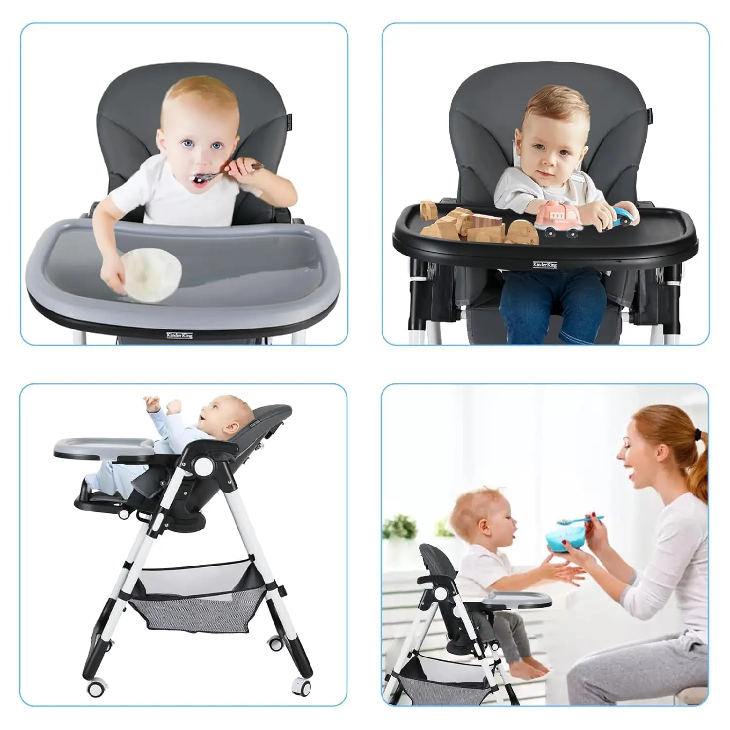 High Chair for Babies & Toddlers, Simple Fold Highchair w/Large Storage Basket, Adjustable Height, Recline & Footrest,